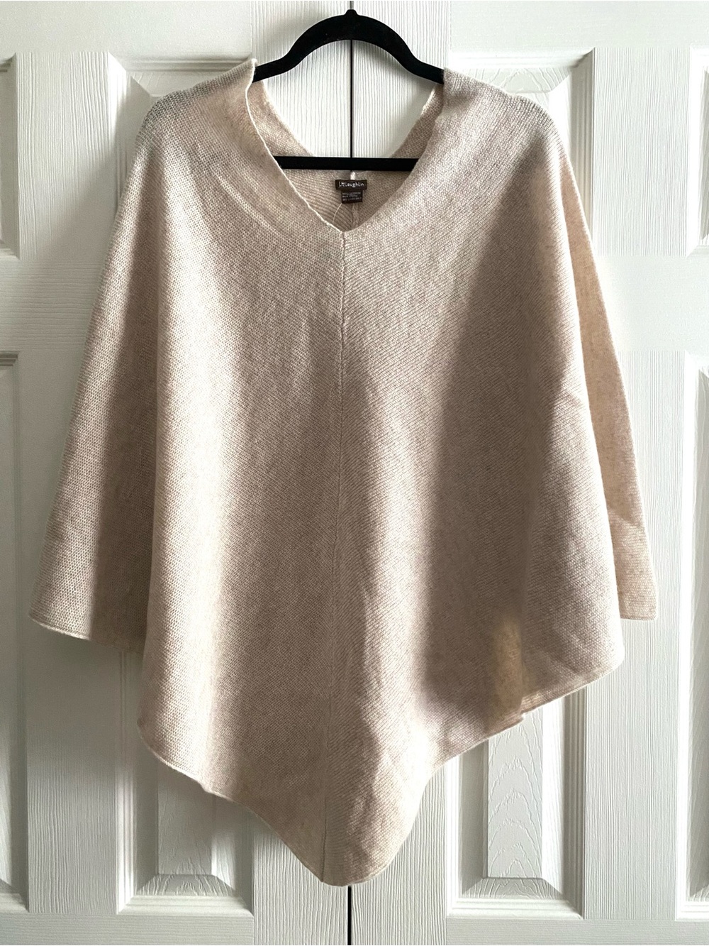 J MCLAUGHLIN CASHMERE IVANNA SOFT DRAPE V NECK PONCHO PULLOVER Oatmeal Tan OS